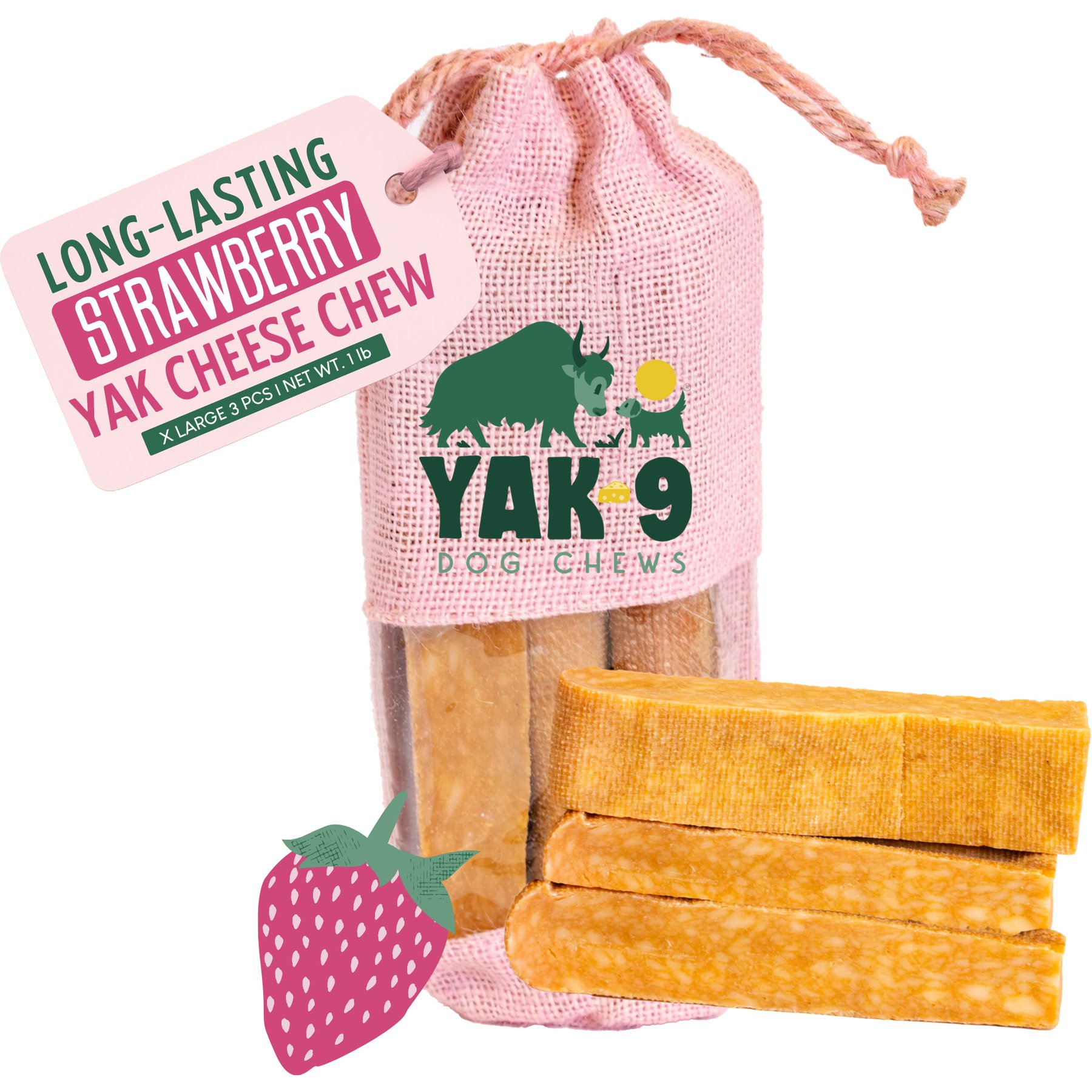 Yak9 Chews Strawberry Yak Chew Dog Treat, X-Large, 3 count