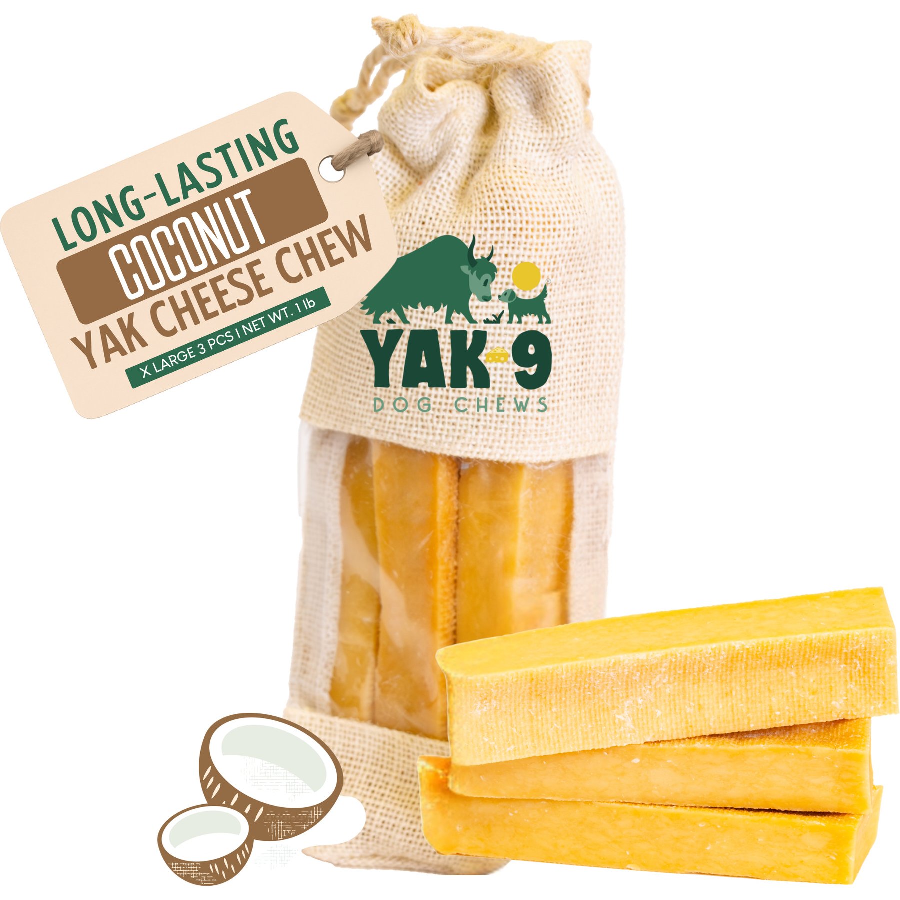 Yak9 Chews Coconut Yak Chew Dog Treat, X-Large, 3 count