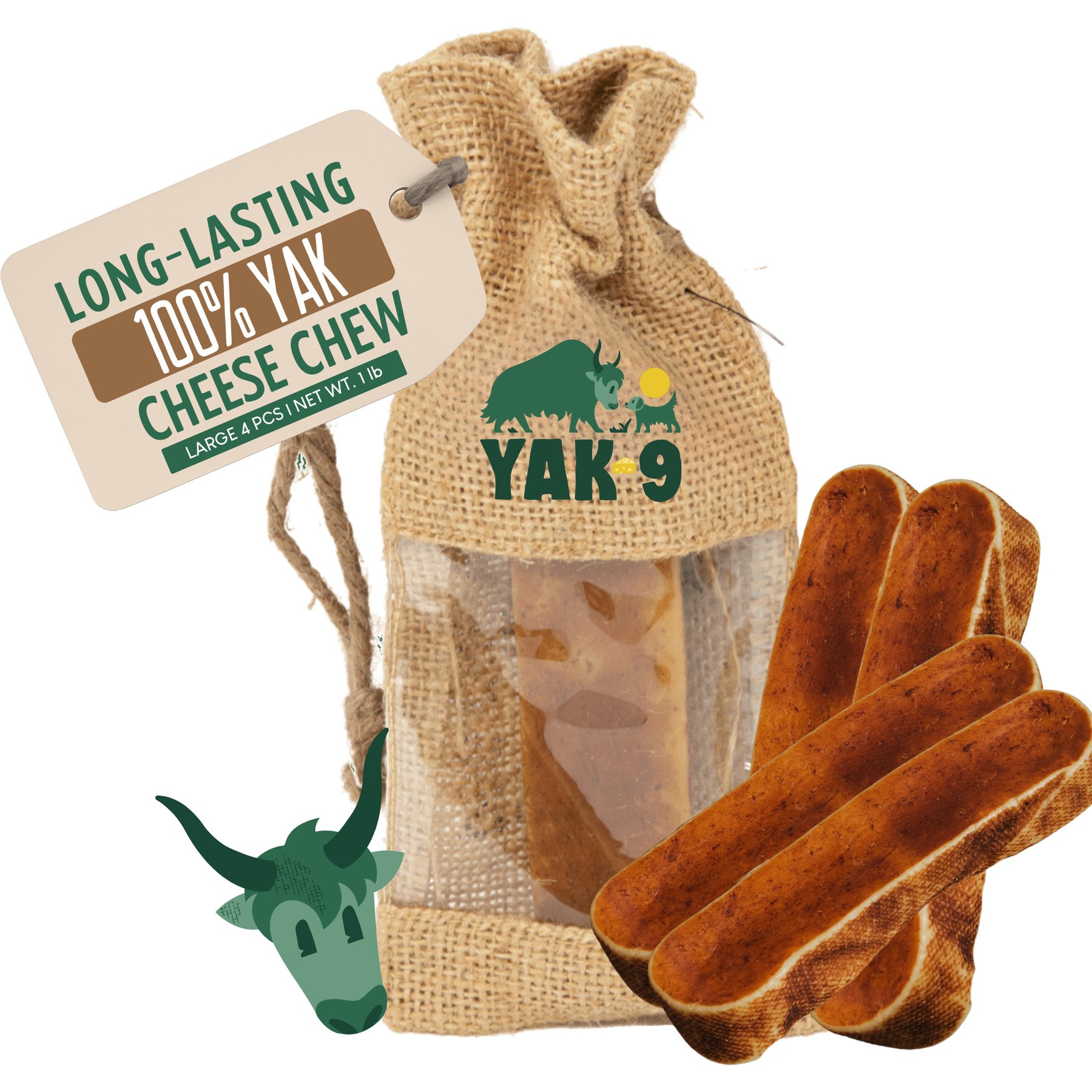 Yak9 Chews Yak Milk Chew Dog Treat, Large, 4 count