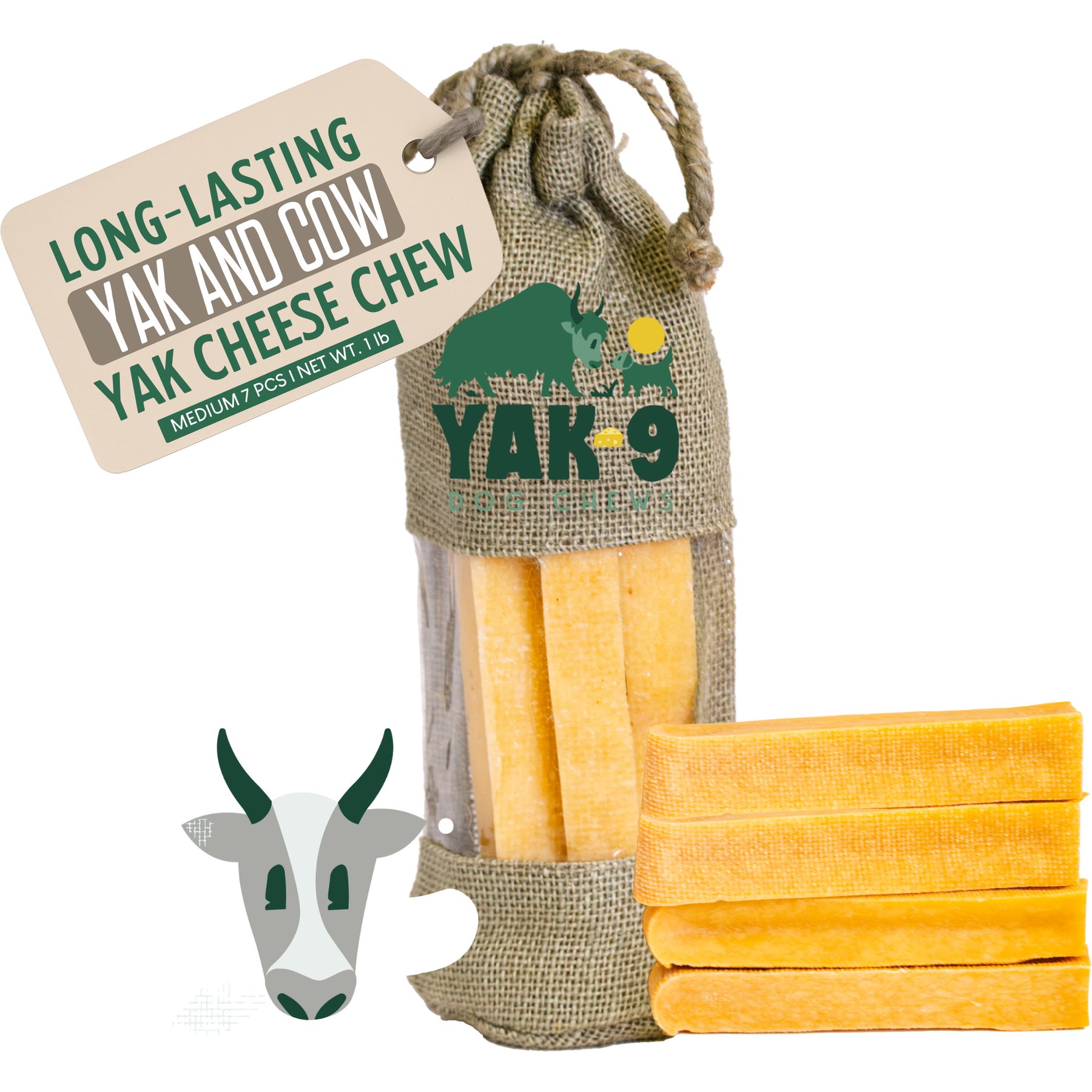 Yak9 Chews Yak & Cow Milk Chew Dog Treat, Medium, 7 count