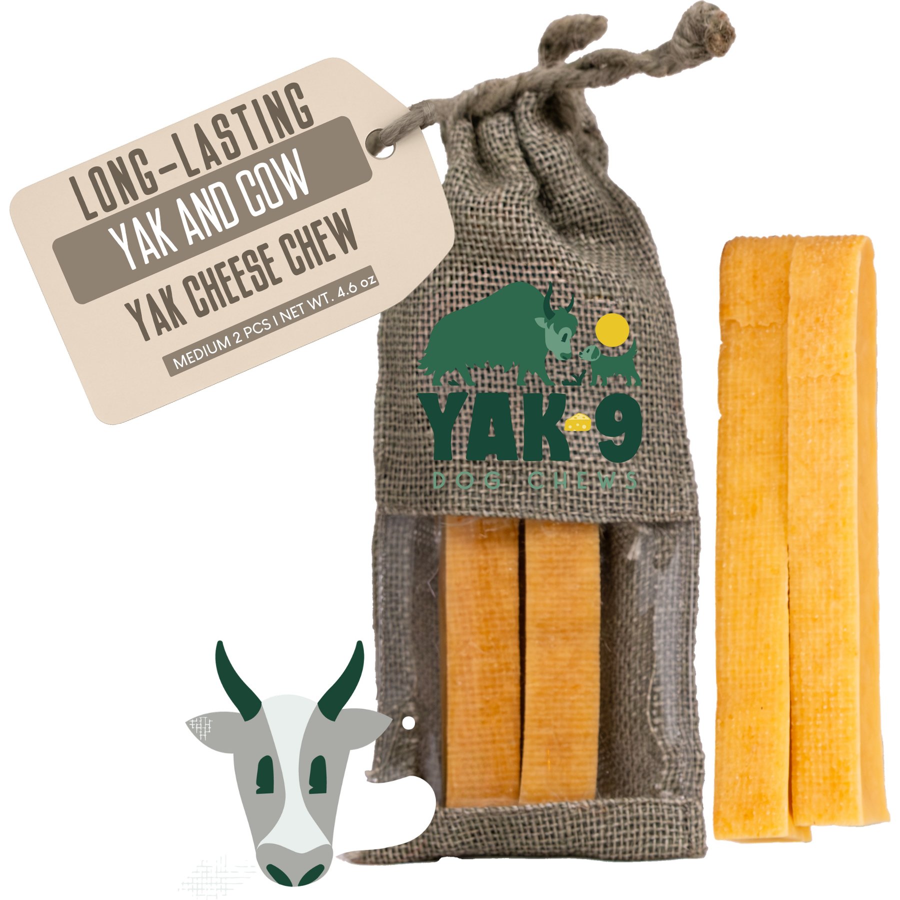 Yak9 Chews Yak & Cow Milk Chew Dog Treat, Medium, 2 count
