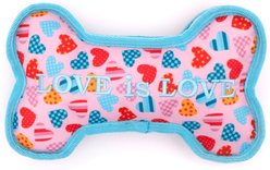 The Worthy Dog Love is Love Bone Squeaky Plush Dog Toy, Pink, Small