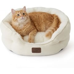 Bedsure Round Orthopedic Bolster Anti-Slip Puppy & Kitten Bed with Washable Pillow Cushion, Ivory, Small