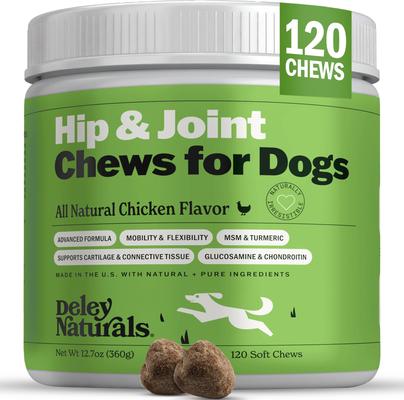 DELEY NATURALS Advanced Hip & Joint Chicken Flavor Dog Supplement, 12.7-oz canister, 120 count