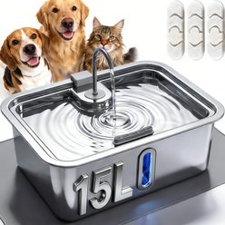 Deftpet Smart Modern Stainless Steel Dog & Cat Water Fountain, Silver, 15-L