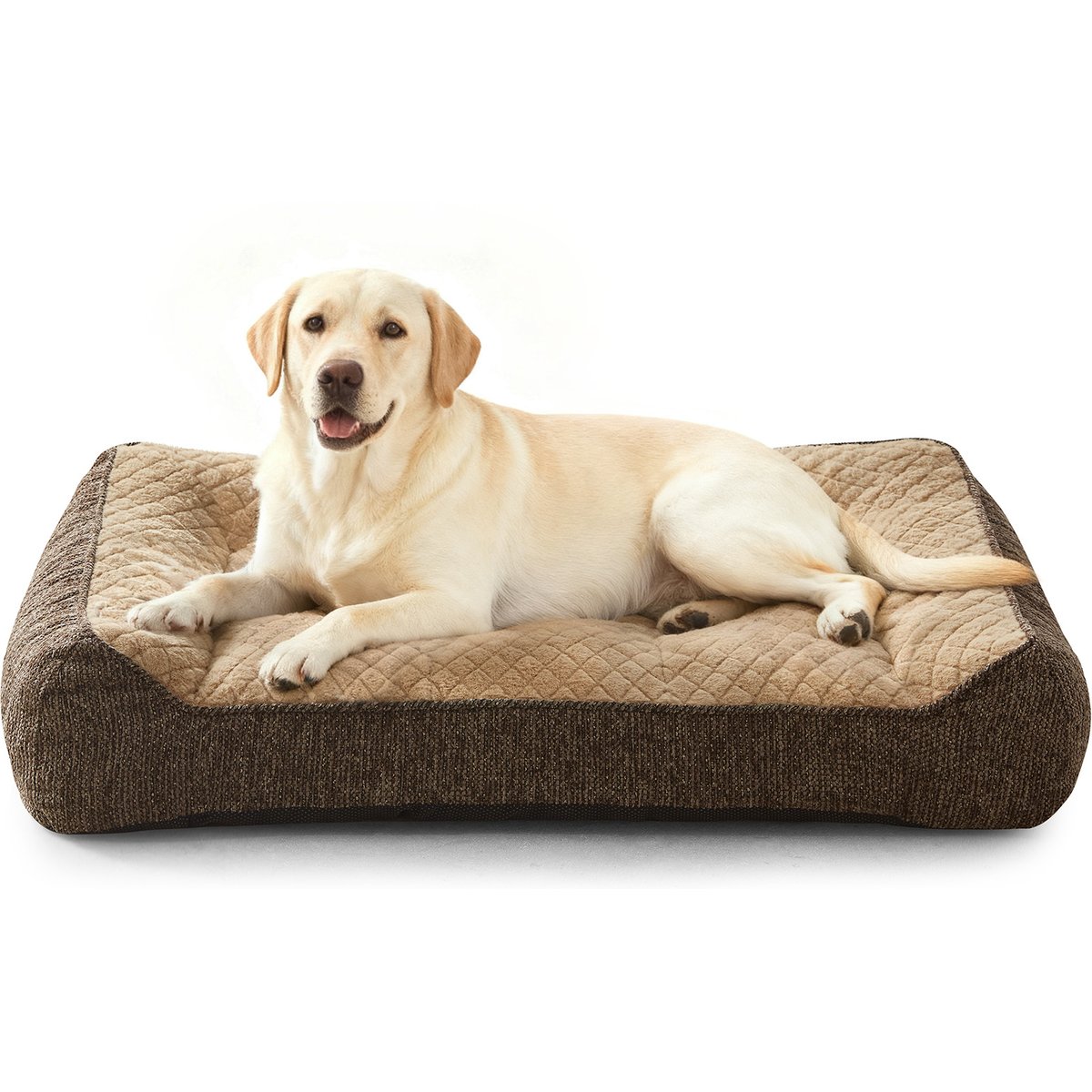 Invenho Rabbit Fur Quilted Orthopedic High-Sided Bolster Sofa Dog Bed, Brown, X-Large: 42 x 30 x 9.5-in