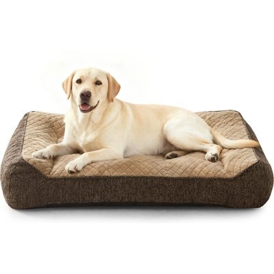 Invenho Invenho Rabbit Fur Quilted Orthopedic High-Sided Bolster Sofa Dog Bed, Brown, X-Large: 42 x 30 x 9.5-in