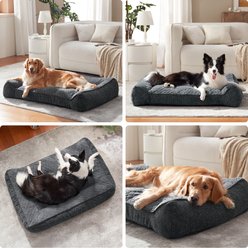 Invenho Rabbit Fur Quilted Orthopedic High-Sided Bolster Dog Sofa Bed, Grey, Large: 35 x 25 x 8-in slide 2 of 9