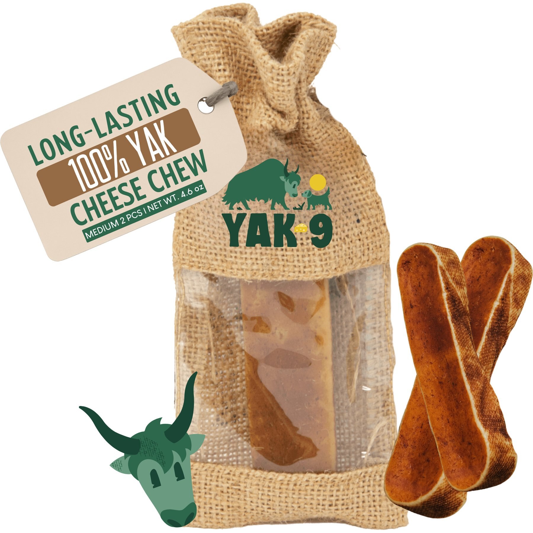Yak9 Chews Yak Milk Chew Dog Treat, Medium, 2 count