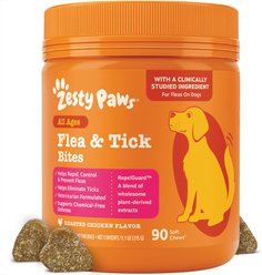 Zesty Paws Flea & Tick Bites Roasted Chicken Flavored Soft Chews Supplement for Dogs, 90 count