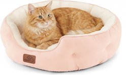 Bedsure Round Bolster Anti-Slip Puppy & Kitten Bed with Washable Pillow Cushion, Pink, Small