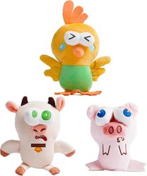Nocciola Googly-Eyed Farm Animal Durable Tough Squeaky Dog Plush Toys, Multicolor, 3 count