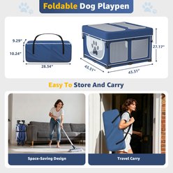 LOOBANI Indoor Foldable Sturdy Reinforced Steel/Iron Frame Portable Dog Playpen with Cover, Blue, 43.3 x 43.3 x27.1-in slide 2 of 8