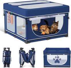 LOOBANI Indoor Foldable Sturdy Reinforced Steel/Iron Frame Portable Dog Playpen with Cover, Blue, 43.3 x 43.3 x27.1-in