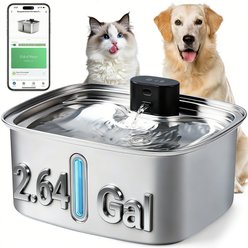 Vacqueen Modern Large Stainless Steel Automatic Dog & Cat Water Fountain, Silver, 2.64-gal