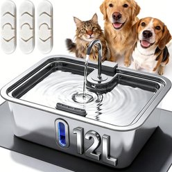 Deftpet Smart Modern Stainless Steel Dog & Cat Water Fountain, Silver, 3.17-gal