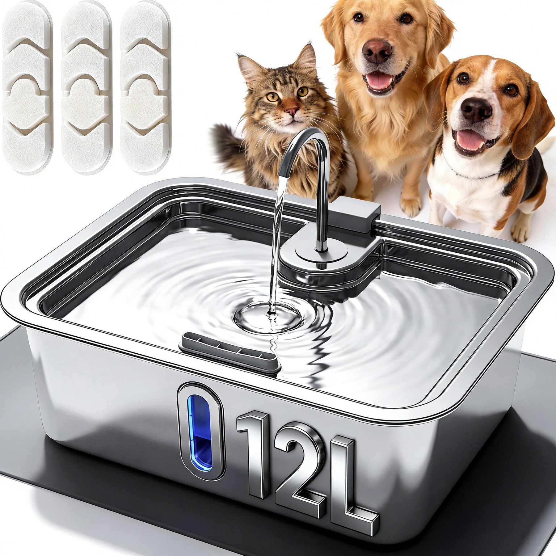 Deftpet Stainless Steel Dog & Cat Water Fountain, 3.2-gal