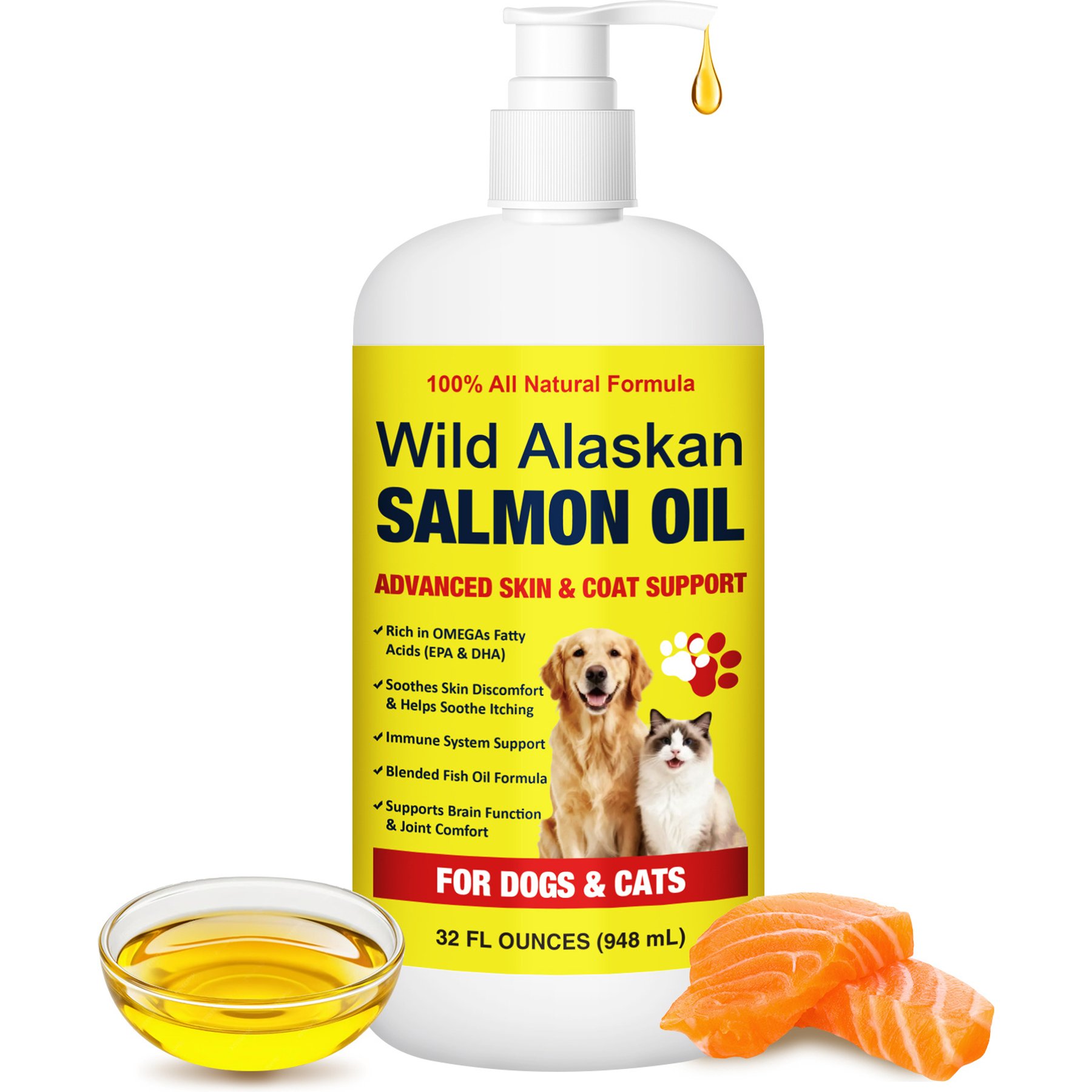 ColEaze Pure Wild Alaskan Salmon Oil Skin & Coat Supplment for Dogs & Cats, 32-fl oz bottle