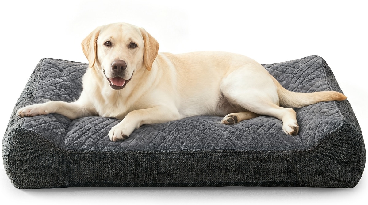 INVENHO Rabbit Fur Quilted Orthopedic High-Sided Bolster Sofa Dog