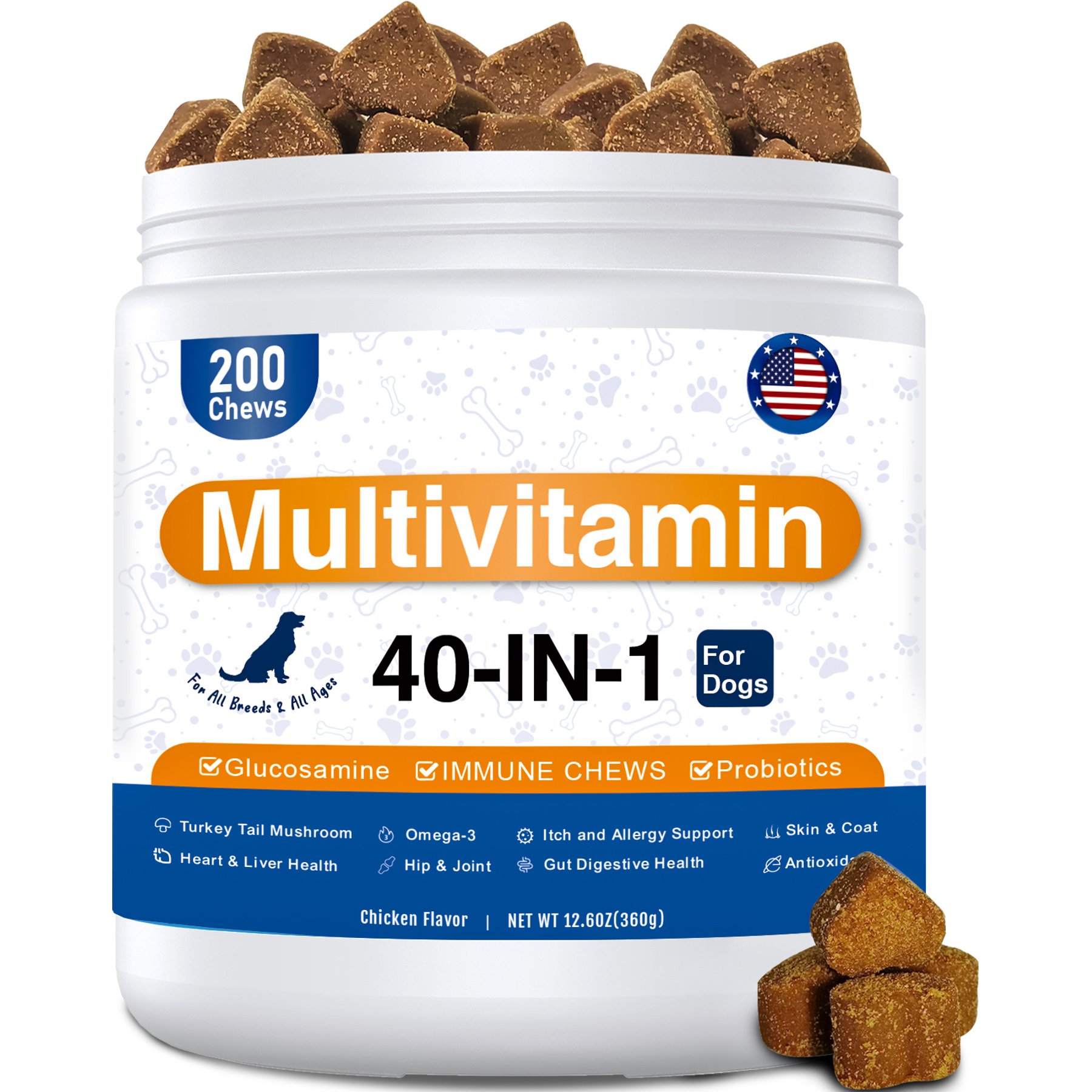 ColEaze 40-in-1 Chicken Flavor Chews Multivitamins for Dogs, 200 count