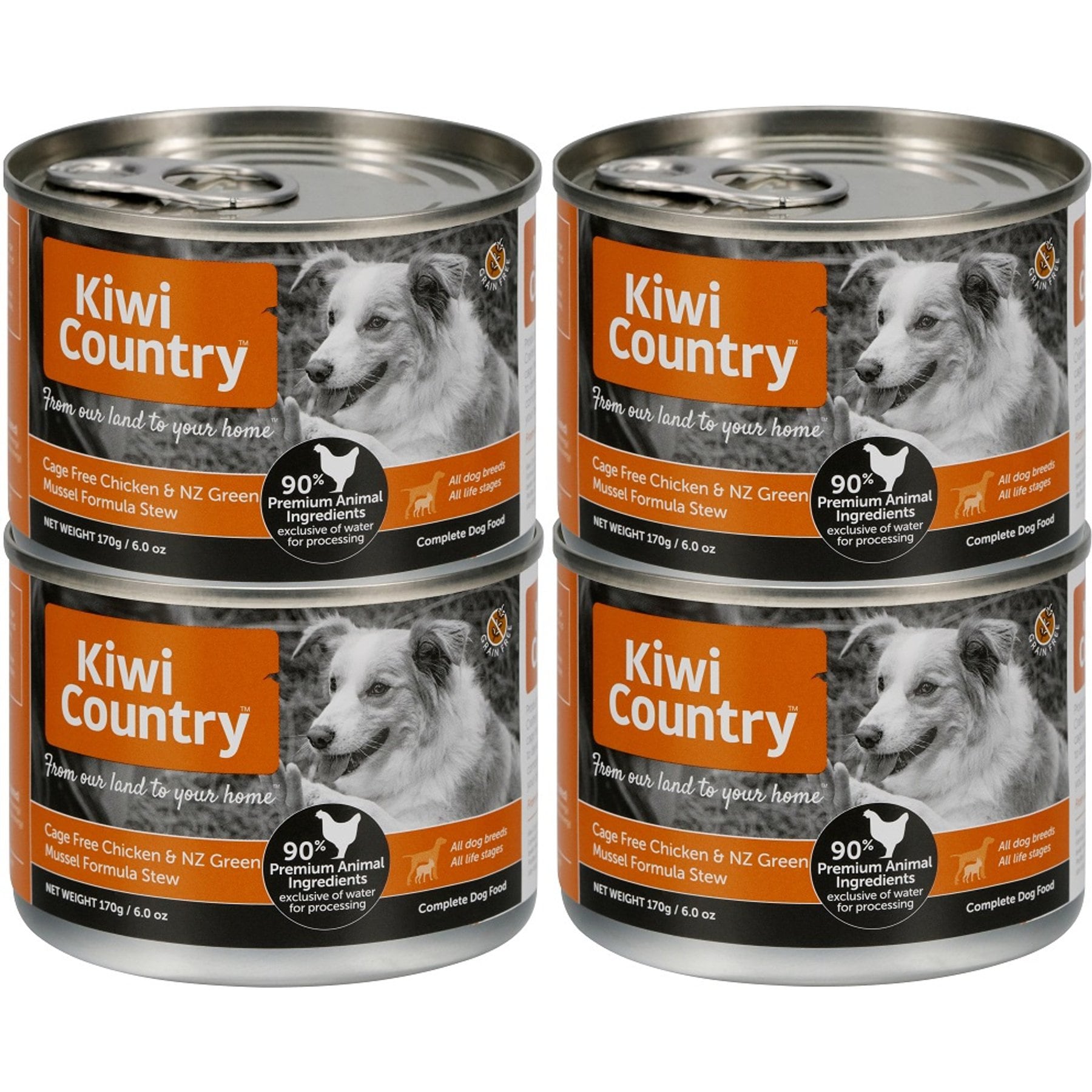 Kiwi Country Chicken & NZ Green Mussel Wet Dog Food, 6-oz can, case of 4