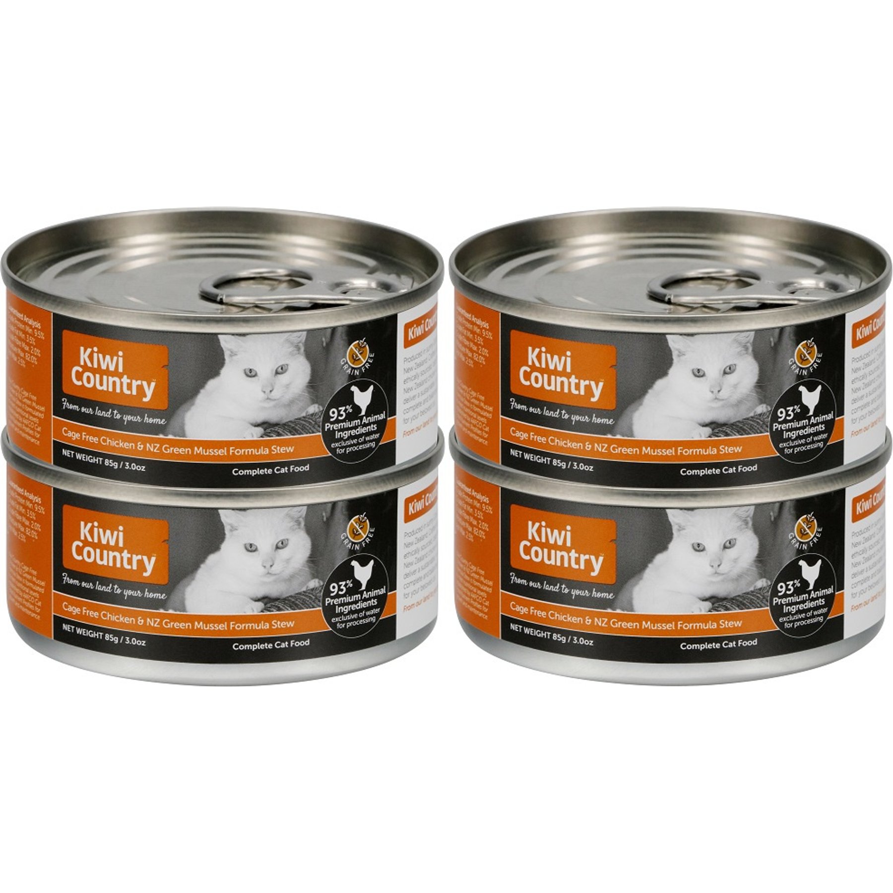 Kiwi Country Chicken & NZ Green Mussel Wet Cat Food, 3-oz can, case of 4