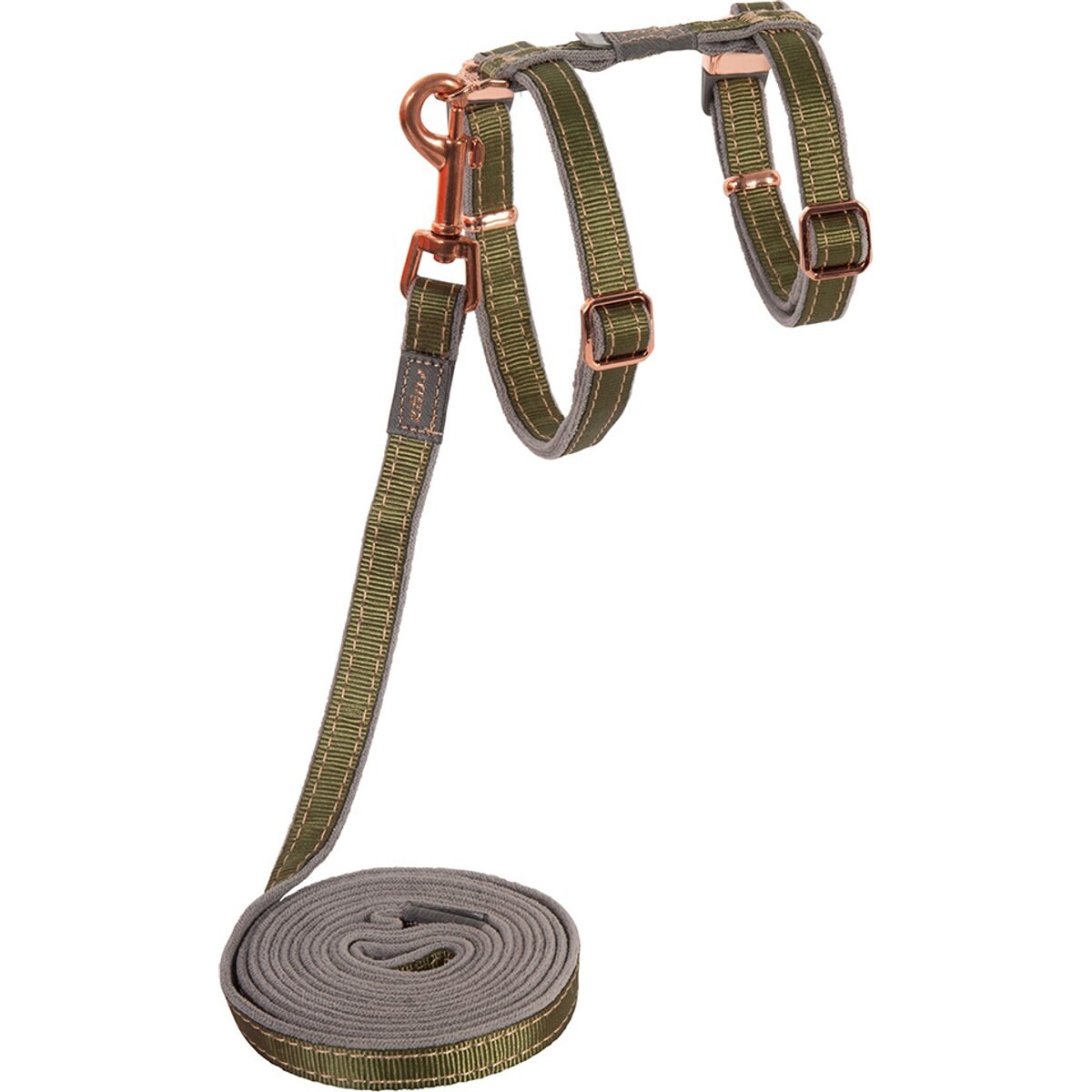 Rogz Urbancat Control Cat Harness & Lead, Small: 6-ft long, 3/8-in wide, Olive Twist