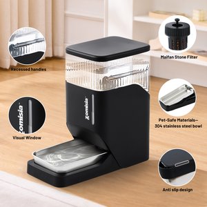 ZOMISIA Automatic 100% BPA Free Dog Water Dispenser with Stainless Steel Bowl, Black, 8-l