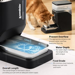 ZOMISIA Automatic 100% BPA Free Dog Water Dispenser with Stainless Steel Bowl, Black, 8-l