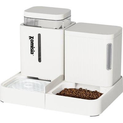 ZOMISIA ZOMISIA Gravity Cat Feeder & Water Dispenser, White, 0.8-gal, 2 count