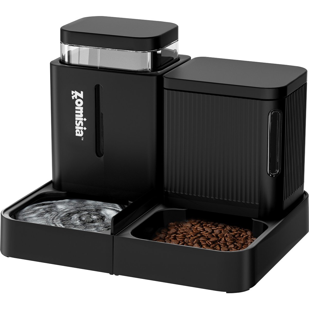 ZOMISIA Gravity Cat Feeder & Water Dispenser, Black, 0.8-gal, 2 count