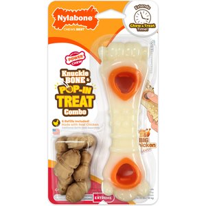 Nylabone Power Chew Chicken Flavored Knuckle Bone & Pop-In Treat Toy Combo Dog Chew Toy, Medium