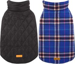 Kuoser Warm Waterproof Adjustable Reversible Plaid Personalized Dog Coat, Blue, XXX-Large
