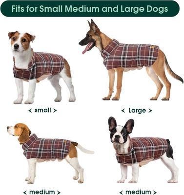 Show full view: Kuoser Warm Waterproof Adjustable Reversible Plaid Personalized Dog Coat, Brown, X-Small slide 5 of 8