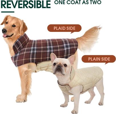 Show full view: Kuoser Warm Waterproof Adjustable Reversible Plaid Personalized Dog Coat, Brown, X-Small slide 4 of 8