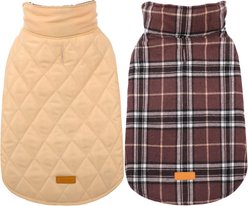 Kuoser Warm Waterproof Adjustable Reversible Plaid Personalized Dog Coat, Brown, XXX-Large