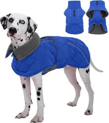 Kuoser Extra Warm Windproof Adjustable Reflective Plaid Personalized Dog Coat, Blue, XXX-Large