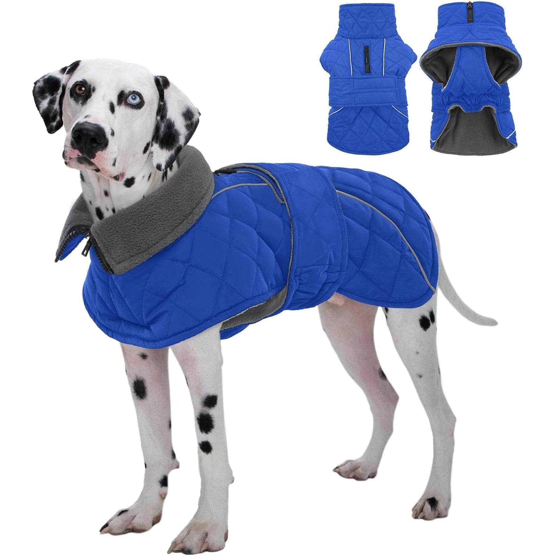 Kuoser Extra Warm Windproof Adjustable Reflective Plaid Personalized Dog Coat, Blue, XXX-Large