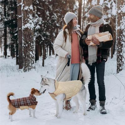 Show full view: Kuoser Warm Waterproof Adjustable Reversible Plaid Personalized Dog Coat, Brown, X-Small slide 7 of 8