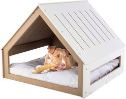 Pet Adobe Indoor Bed Wooden Dog House, White, Medium: 29.5 x 28-in