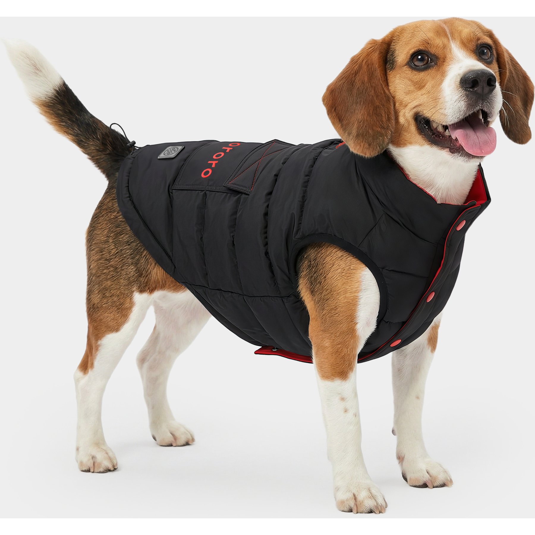 ororo Snowoof 3-Zone Heated Dog Puffer Vest, Black & Red, Medium
