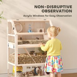 PawHut 3-Tier Wooden Hamster Cage with Detachable Lower Floor, Natural Wood, 31.5 x 20.9 x 46.1-in slide 2 of 9