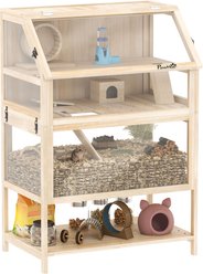 PawHut 3-Tier Wooden Hamster Cage with Detachable Lower Floor, Natural Wood, 31.5 x 20.9 x 46.1-in