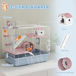PawHut 3-Tier Metal Hamster Cage with Exercise Wheel, Blue, 18.9 x 12.6 x 16.6-in slide 2 of 9