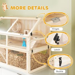 PawHut 3-Tier Wooden Hamster Cage with Detachable 12.4-in Deep Bottom, Natural Wood, 37.4 x 20.9 x 29.9-in slide 2 of 9