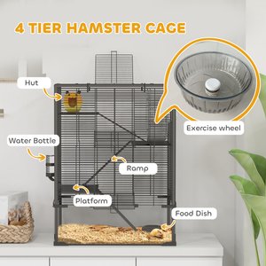 PawHut 4-Tier Metal Hamster Cage, Black, 24 x 16 x 31.5-in