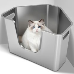 Ptlom Stainless Steel Pan Cat Litter Box, Large: 22 x 16.5 x 14.7-in