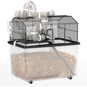PawHut 2-Tier Meal Hamster Cage, Black, 22.8 x 16.9 x 22.4-in