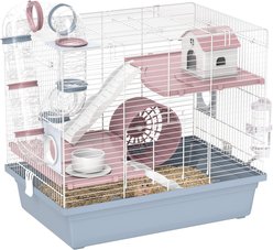 PawHut 3-Tier Metal Hamster Cage with Exercise Wheel, Blue, 18.9 x 12.6 x 16.6-in