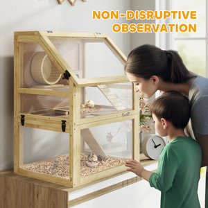 PawHut 3-Tier Wooden Hamster Cage with Detachable 12.6-in Deep Bottom, Natural Wood, 23.6 x 15.7 x 29.5-in